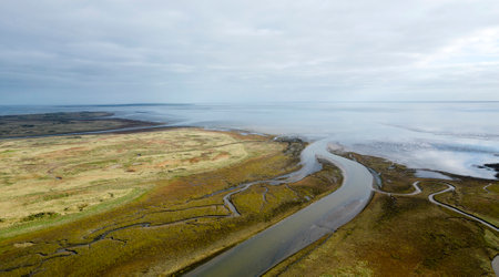 Aerial view of the Boschplaat, Terschelling-West, The Netherlandsの写真素材