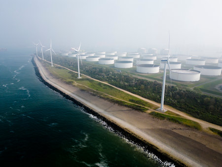 Petrochemical tanks in a harbour