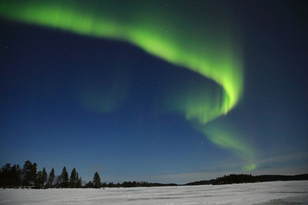 Aurora Borealis in winter in Northern Finlandの写真素材