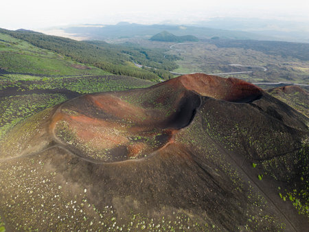 Aerial view of craters at Mount Etna, Sicilyの写真素材