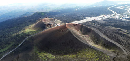 Panoramic view of craters at Mount Etna, Sicilieの写真素材