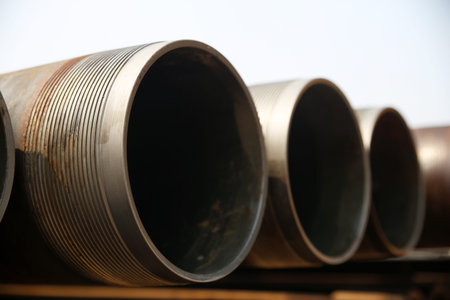 Industrial drill pipes at wellsite