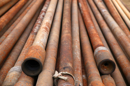 Industrial drill pipes at wellsiteの写真素材