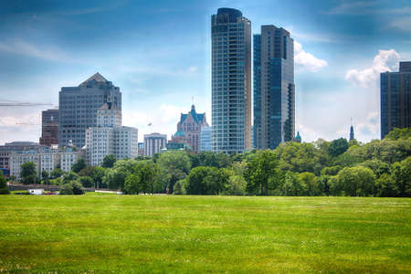 Milwaukee Skyline shot from the lake frontの写真素材