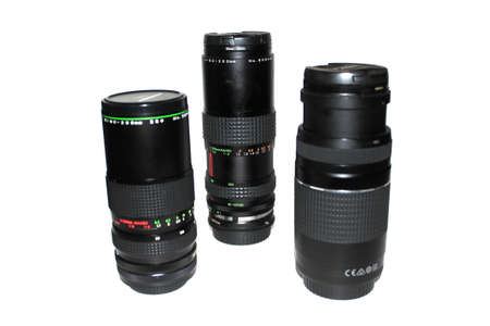 Camera lenses isolate on white colored backgroundの写真素材
