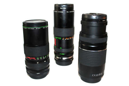 Camera lenses isolate on white colored backgroundの写真素材