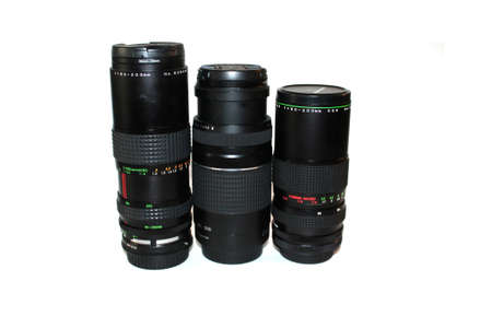 Camera lenses isolate on white colored backgroundの写真素材