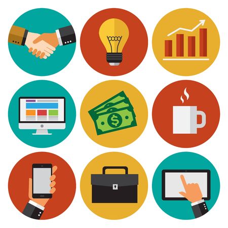 Bussines work icons set. Flat design illustrations.のイラスト素材
