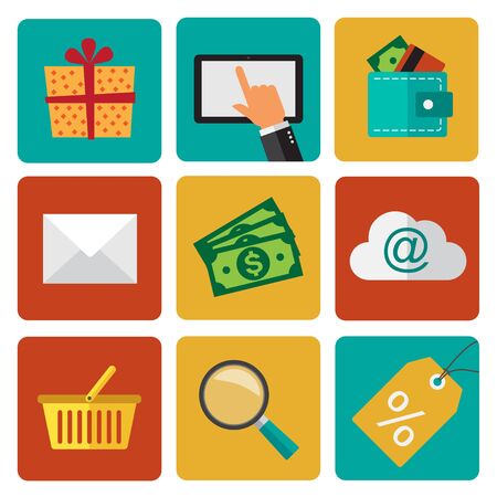 Shopping commerce icons set. Flat design illustrations.のイラスト素材