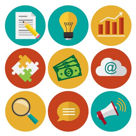 Marketing work icons set. Flat design illustrations.のイラスト素材