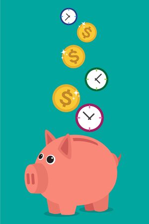 Save time and money with a piggy bank. Illustration in vectors.のイラスト素材