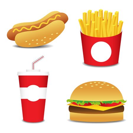 Set of cartoon vector food icons isolatedのイラスト素材