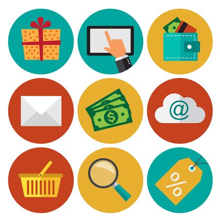 Shopping commerce icons set. Flat design illustrations.のイラスト素材