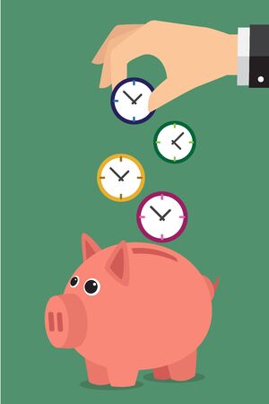 Save time with a piggy bank. Illustration in vectors.のイラスト素材