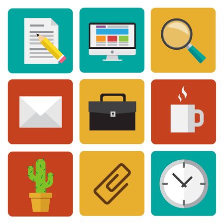 Office work icons set. Flat design illustrations.のイラスト素材