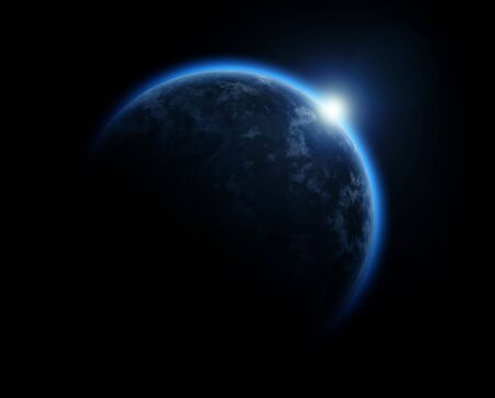 sun shining behind a blue planet