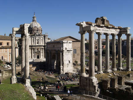Ruins of an ancient Roman forum, Roma, Italyの写真素材