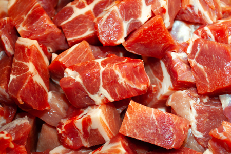 Diced fresh beef with veinsの写真素材