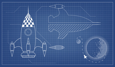 vector illustration blueprint of the spaceshipのイラスト素材