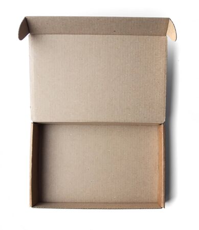 Empty little cardboard box on a white background. View from above.