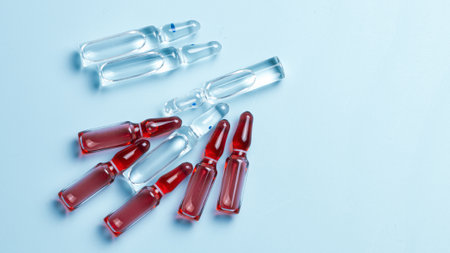 Ampoules with medical preparations or vaccine for injection on the tableの写真素材