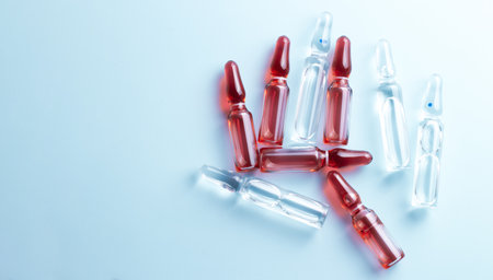 Ampoules with medical preparations or vaccine for injection on the tableの写真素材
