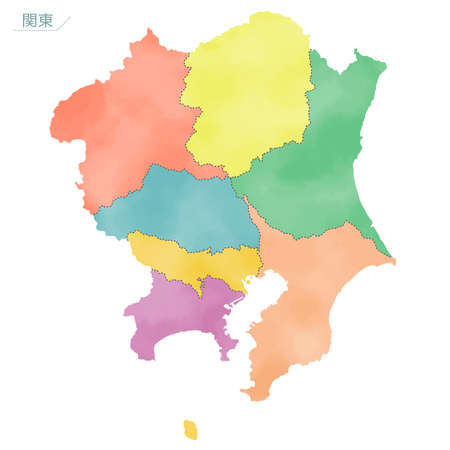 Japan map of watercolor-like vector, Kanto regionのイラスト素材