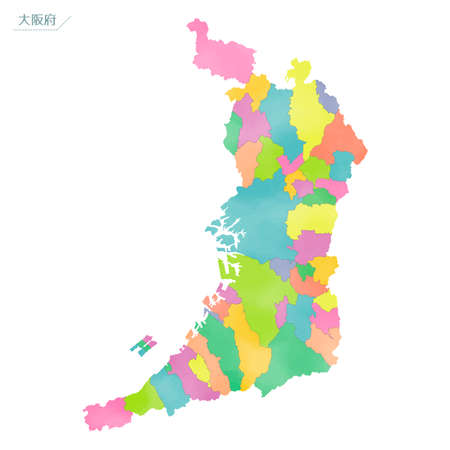 Map of Osaka prefecture with watercolor-like vectorのイラスト素材
