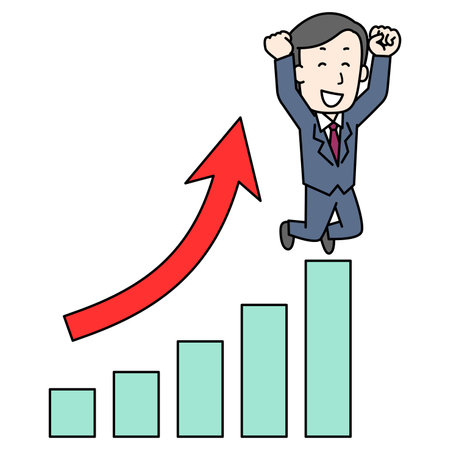 Businessman making a jump on a bar chartのイラスト素材