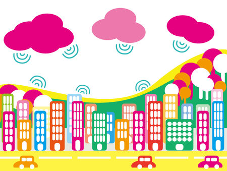 It is an illustration of the city and clouds.のイラスト素材