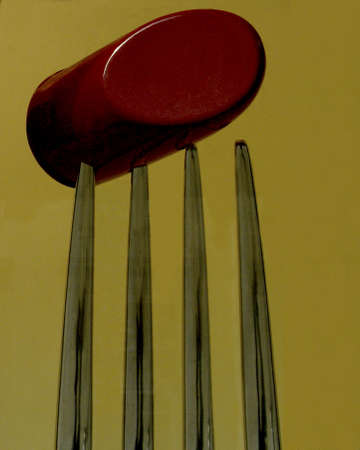 Large fork with red fruit or something interesting for dessertの写真素材