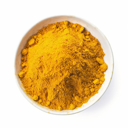 Curry bowl on white background: High detail turmeric-infused delightの写真素材