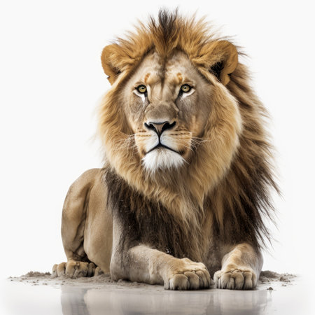 Attentive majestic lion on white backgroundの写真素材