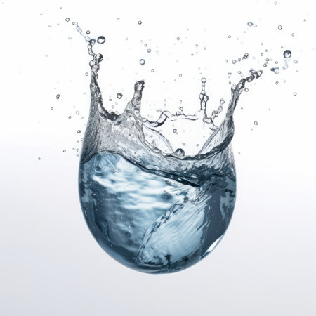 Water splash in high-speed: capturing airborne droplets in a glass on white backgroundの写真素材