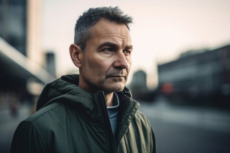 portrait of a middle-aged man on the street in the cityの素材