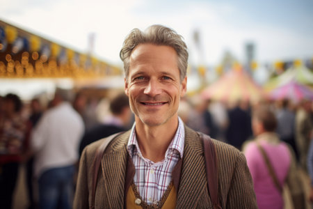Portrait of handsome middle-aged man standing at oktoberfestの素材