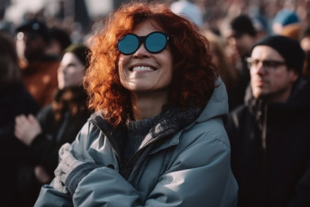 Thousands of people gather outside Gucci fashion show building for Milan Women's Fashion Week in Milan.の素材