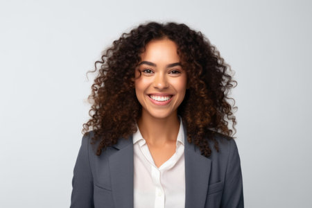 Portrait of smiling african american businesswoman with curly hairの素材