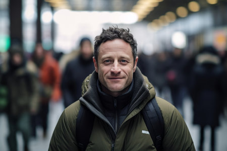 Portrait of a handsome man at the subway station in Paris, France.の素材