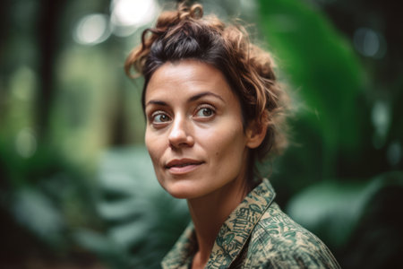 Portrait of a beautiful young woman in the rainforest looking awayの素材