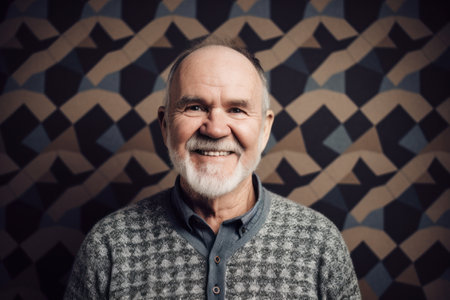 Portrait of a smiling senior man with gray hair against vintage backgroundの素材