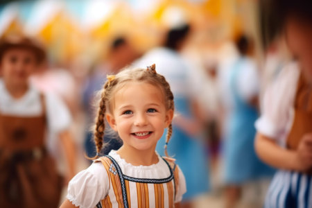 Portrait of a smiling little girl in a traditional Bavarian costume.の素材