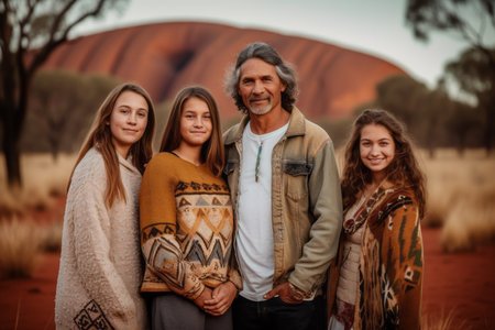 Grandfather with his grandchildren in the Australian Outback. Family portraitの素材