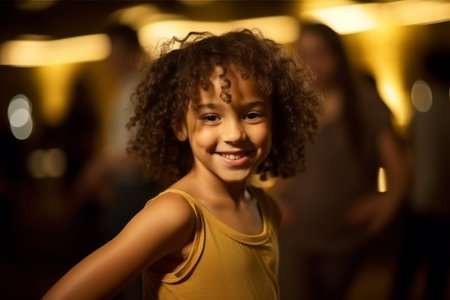 Portrait of a little african american girl in a nightclubの素材