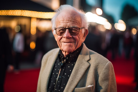 Portrait of an old man with glasses on the red carpet.の素材