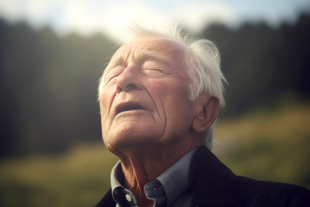 Portrait of a senior man in the park. Selective focus.の素材