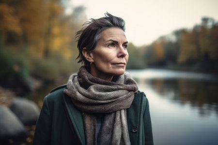 Portrait of a beautiful middle-aged woman in the autumn parkの素材