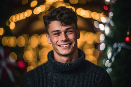 Portrait of a handsome young man at the christmas market.の素材