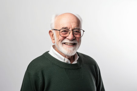 Portrait of a senior man with eyeglasses on white backgroundの素材