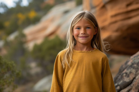 Adorable little girl outdoors on a sunny day in the Utah desertの素材